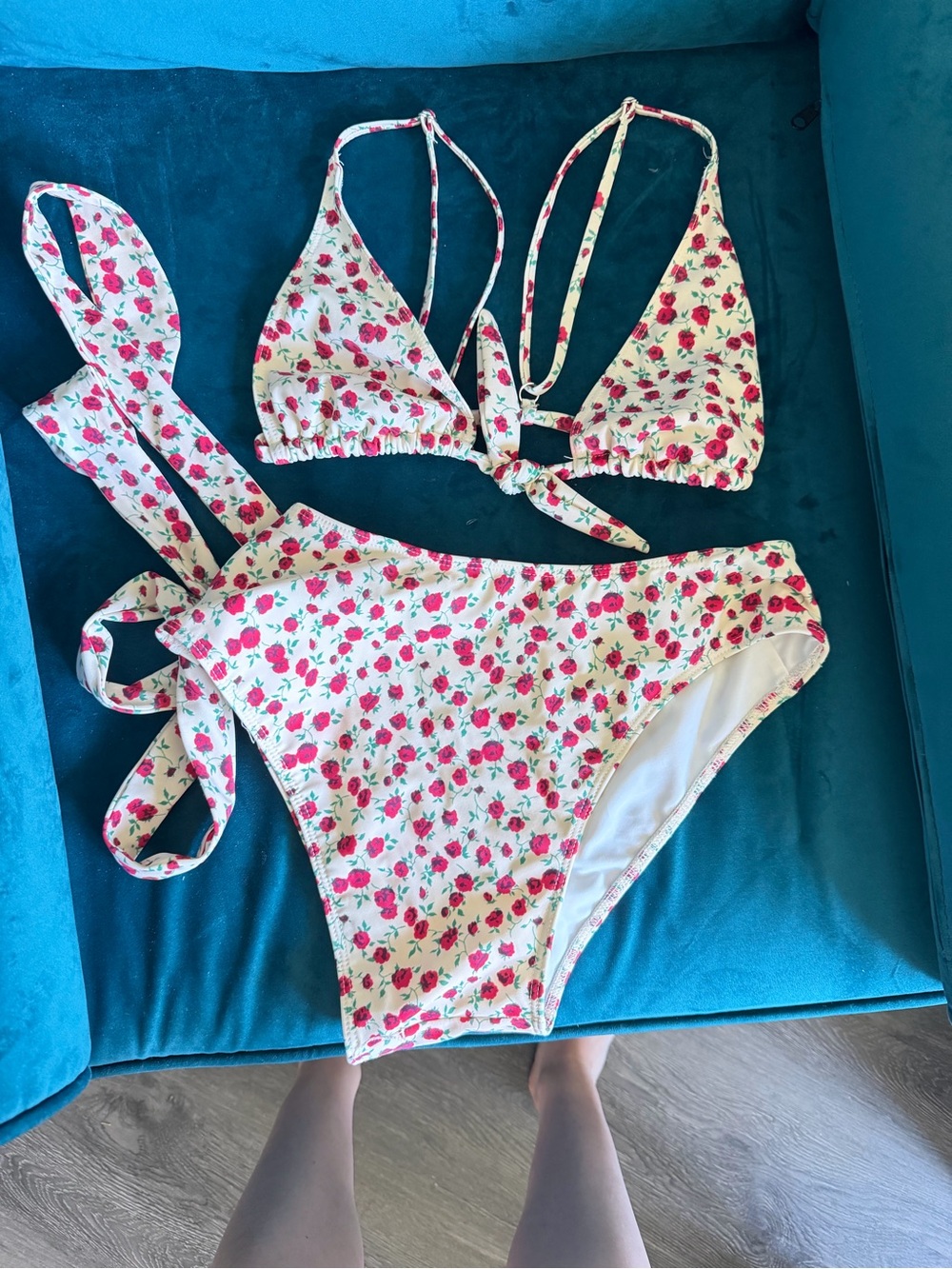 Reformation White Bikini Set with Pink Floral Print